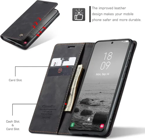 Vista 9 de Kowauri Funda para Samsung Galaxy S23, diseño clásico de piel con cierre magnético, con ranura para tarjetero, a prueba de golpes, funda protectora