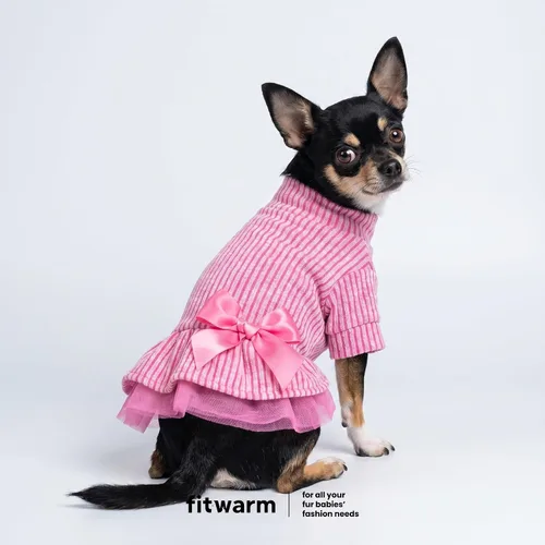 Vista 2 de Fitwarm Vestido tutú de punto acanalado para perro, ropa de invierno acogedora para perros pequeños y niñas, ropa elegante para mascotas, rosa, XS