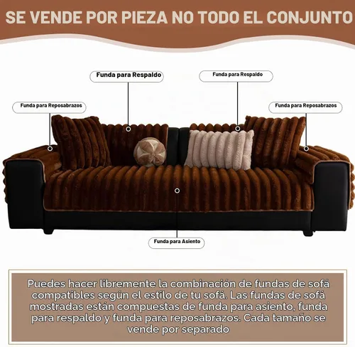 Vista 2 de Funda de sofá de pelo sintético de conejo, funda de sofá lavable, funda de sofá seccionales peluda y esponjosa, funda de sofá de rayas