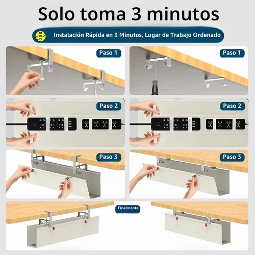 Vista 4 de Bandeja de organización de cables debajo del escritorio, gestión de cables debajo del escritorio, montaje de abrazadera/tornillo, organización