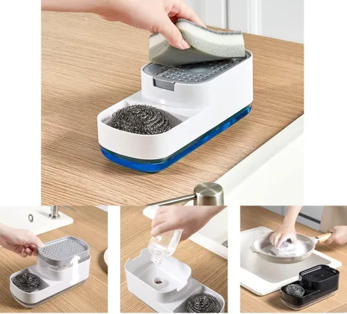 Vista 2 de Dispensador de jabón para fregadero de cocina, dispensador de jabón 2 en 1 y soporte de esponja para fregadero de cocina. Dispensador de jabón de 21