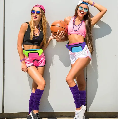Vista 6 de Riñonera retro de los años 80 para mujeres, hombres y niños, accesorios de los años 80, disfraces de los años 90 para mujeres, fiestas, viajes