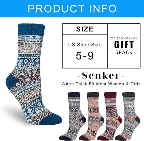 Vista 4 de 5 Pack Womens Wool Socks Winter Warm Socks Thick Knit Cabin Cozy Crew Soft Socks Gifts for Women