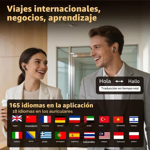 Vista 5 de NE72 - Auriculares de traducción AI en tiempo real, 165 idiomas traductor de auriculares, auriculares inalámbricos Bluetooth 6.0 con pantalla táctil