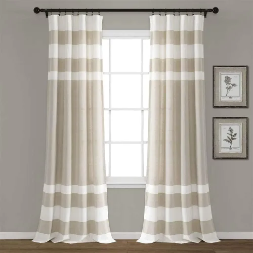 Vista 9 de Lush Decor Juego de cortinas de ventana de algodón teñido con hilo de rayas grises (84 x 40 pulgadas)