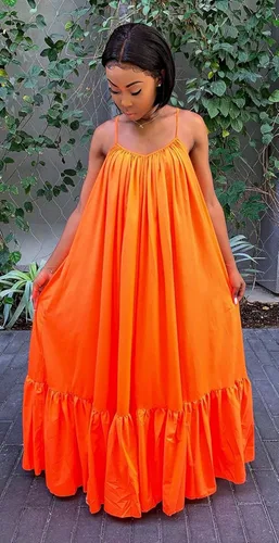 Vista 5 de Adogirl - Vestido largo con tirantes delgados para mujer, sensual, sin mangas, fruncido, dobladillo con volantes, holgado y de gran
