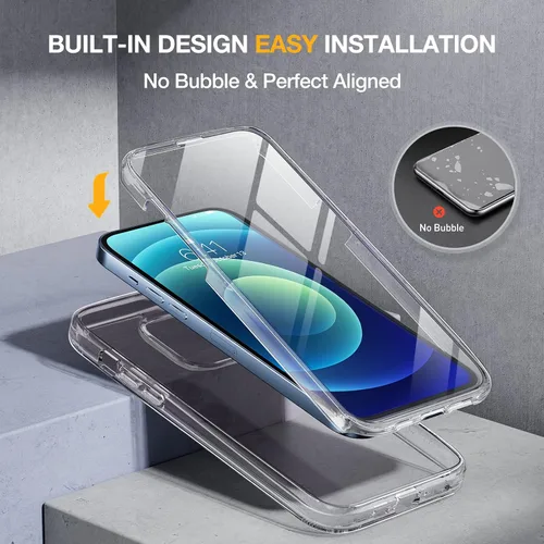 Vista 2 de Miracase Funda de Vidrio para iPhone 12/12 Pro de 6.1 pulgadas, Funda Protectora Bumper Resistente de Cuerpo Completo Mejorada con Protector