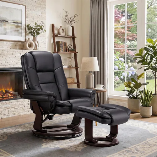 Vista 14 de Sillón reclinable giratorio con sofá reclinable otomano, reposapiés, juego Beige