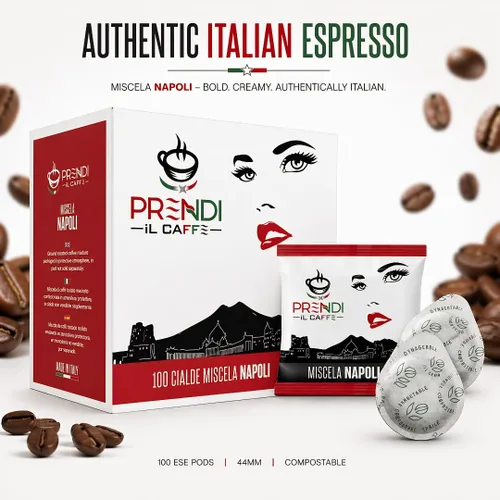Vista 3 de PRENDI Miscela Napoli Cápsulas de café expreso de una sola porción, mezcla auténtica con sabor refinado, carácter potente y aroma intenso, tostado