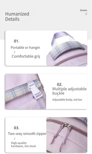 Vista 4 de Mochila japonesa Kawaii para mujeres y niñas, mochila estética linda con colgante rosa, mochila escolar duradera a la moda para niñas (púrpura)