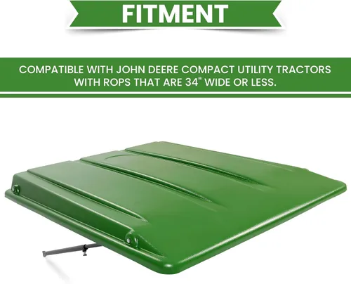 Vista 3 de Kojem Toldo de tractor verde compatible con tractores utilitarios compactos John Deere con tiras de 34 pulgadas de ancho o menos. Se adapta a toldo