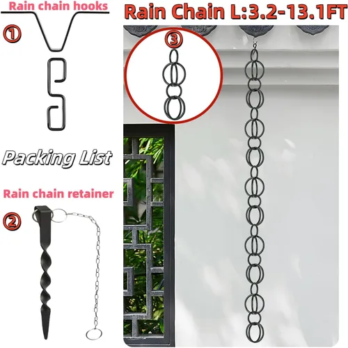 Vista 8 de Rain Chain Outdoor Rain Chains Aluminum Rain Chain Mill Finish Aluminum Gutter Adapter Downspout Catcher Water Feature Or Downpipe for Eaves