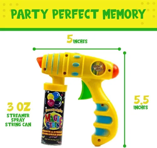 Vista 4 de Toysery Party Streamer - La mejor cuerda de pulverización para niños. Eleva tus celebraciones con diversión loca. Viene con 24 cuerdas de aerosol
