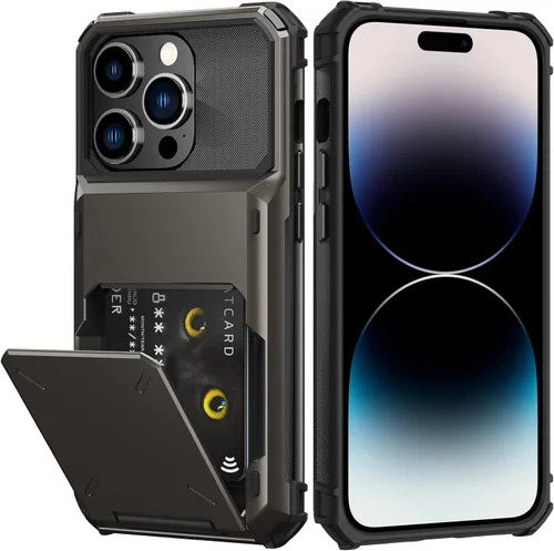 Vista 43 de Nvollnoe Funda para iPhone 14 con tarjetero [almacena 5 tarjetas] Funda tipo cartera de doble capa resistente a prueba de golpes con ranura oculta
