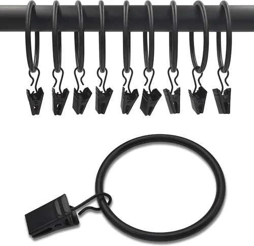 Vista 42 de WeeksEight Paquete de 44 anillos de cortina negros con clips, ganchos de cortina, ganchos de clip para colgar cortinas, lazos, sombreros, anillos