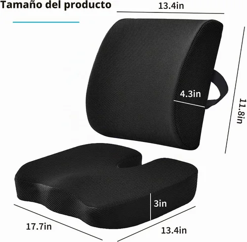 Vista 2 de Ergonomic Seat Cushion & Lumbar Support Pillow Set for Office Chair Black