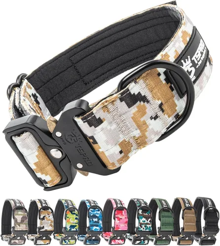 Vista 6 de TSPRO - Collar táctico para perro, hebilla metálica de liberación rápida Verde Básico - Estilo Parche