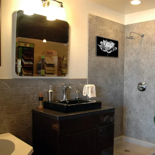 Vista 6 de Arte de pared en blanco y negro, decoración de pared moderna de baño para el hogar, pintura floral, arte de pared para baño, arte de pared
