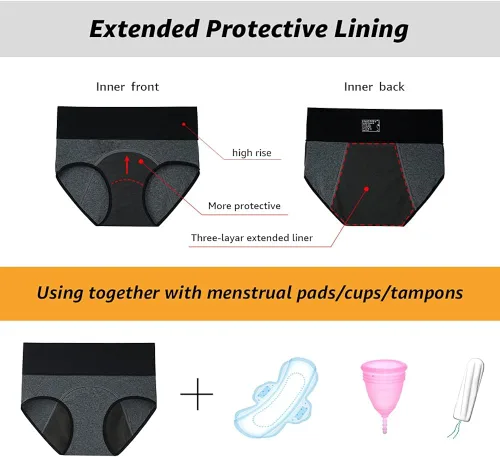 Vista 5 de INNERSY Womens High Waisted Period Underwear Menstrual Leakproof Cotton Panties 3 Pack