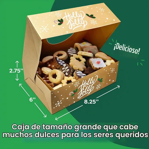 Vista 3 de Cajas de galletas navideñas para regalar, 12 latas de galletas navideñas de papel kraft con tapas, cajas resistentes de Navidad, latas de Navidad