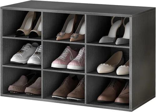 Vista 9 de Garden 4 you Banco de almacenamiento de zapatos, zapatero con 9 cubículos, organizador de zapatos de madera de 3 niveles, armario organizador