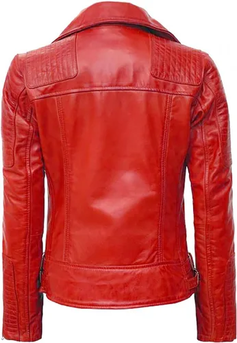Vista 3 de Nambiyaum - Chaqueta motero de cuero rojo para mujer