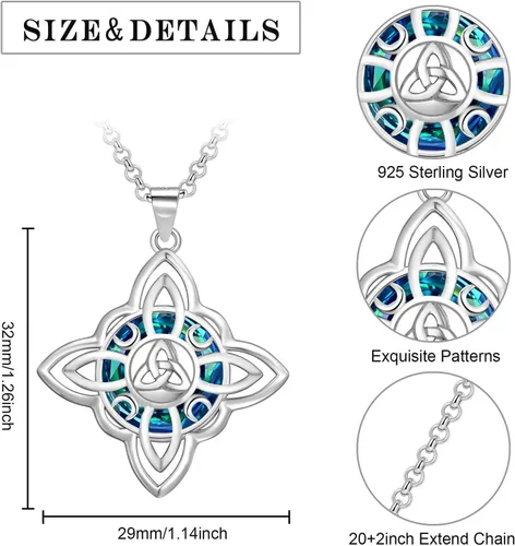 Vista 3 de LES OSEWA Witches Knot Necklace 925 Sterling Silver Celtic Knot Necklace for Women & Girls Protection Amulet Necklace Evil Eye Witch Pendant Wiccan