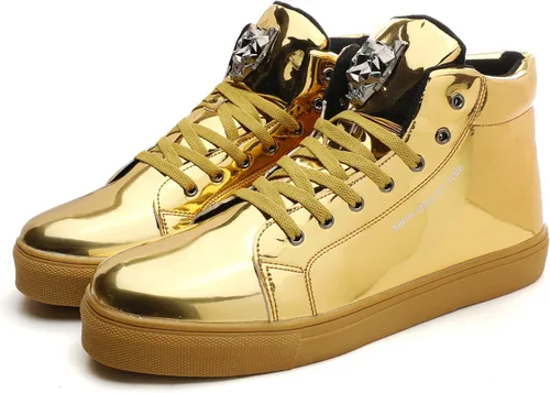 Vista 3 de IGxx Zapatos deportivos punk para hombre, con remaches de metal, con cordones, para correr, baloncesto, para decoración de metal brillante, botas