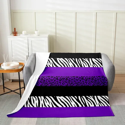 Vista 12 de Leopard Print Throw Blanket,40x50,African Wild Animal Skin Print Fleece Blanket for Teens Adults,Zebra Geometric Stripes Wildlife Tribal