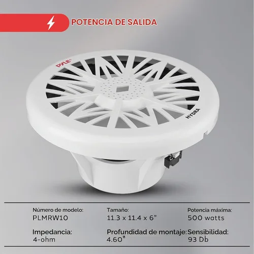 Vista 5 de Pyle Subwoofer de audio marino para exteriores de 10 pulgadas, altavoz de graves blanco impermeable de 500 vatios para sistema de sonido estéreo