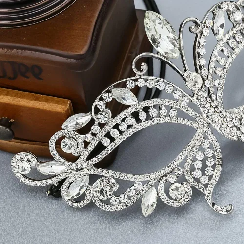 Vista 6 de Miallo Máscara de ojos de fiesta de Halloween con diamantes de imitación para novia