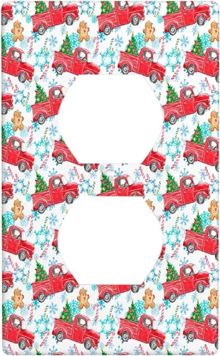 Vista 54 de Cubierta de interruptor de luz dúplex de 1 banda, cubierta decorativa de Navidad con copos de nieve rojos, placa frontal decorativa para cocina