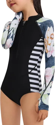 Vista 2 de Traje de baño de manga larga para niñas, con protección UV, traje de baño de una sola pieza