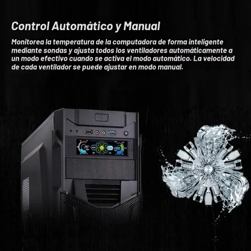 Vista 3 de Controlador de ventilador con monitor de temperatura, control automático de velocidad, LCD, panel frontal táctil de 5,25" de 5 canales