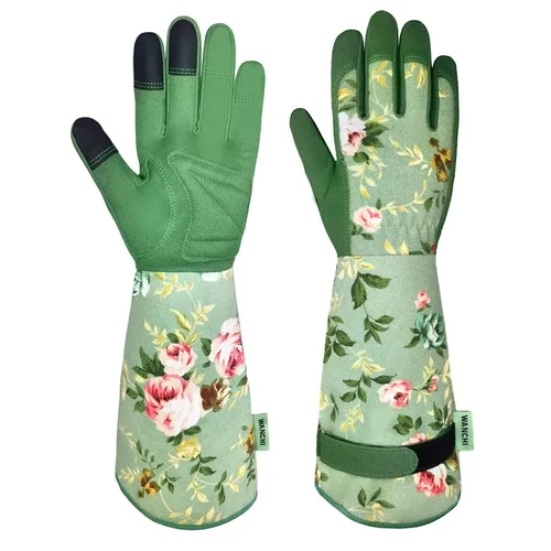 Vista 7 de WANCHI Guantes de jardín de manga extendida para mujer, guantes de jardinería de agarre suave, ligeros y cómodos para plantar, paisajismo y tareas
