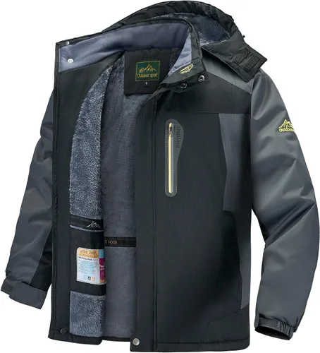 Vista 8 de Chaqueta de esquí de invierno para hombre, cálida e impermeable, forro polar, abrigo de nieve con capucha y resistente al viento, impermeable