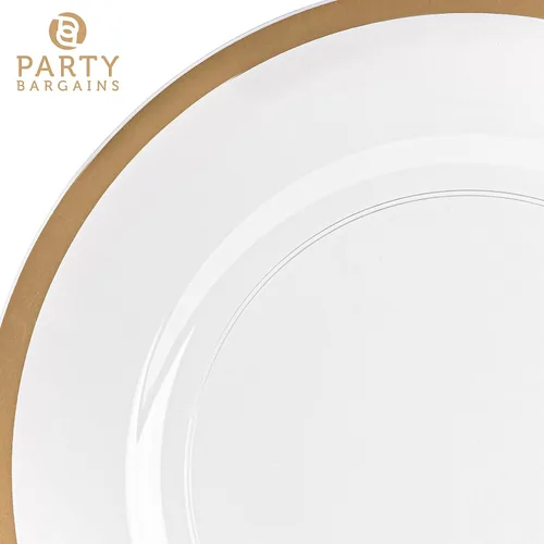 Vista 6 de PARTY BARGAINS Placas de carga de 13 pulgadas, paquete de 4, borde dorado transparente, cargadores desechables resistentes para comedor elegante Un
