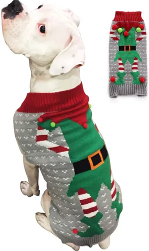Vista 18 de Suéter festivo para mascota con diseño de reno Suéter para perro navideño Prendas tejidas cálidas para invierno par a mascotas, m Reno de dibujos