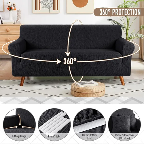Vista 3 de Ruaozz Funda elástica para sofá de 1 pieza, fundas para sofá de 3 cojines, funda universal antideslizante para sofá, funda lavable de jacquard