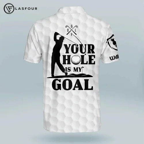 Vista 3 de Camisas de golf divertidas personalizadas para hombres Your Hole is My Goal camisas de golf para hombre manga corta Dri Fit polo ligero