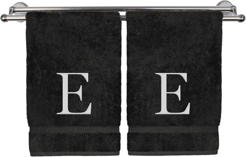 Vista 170 de Toalla de mano monogramada, regalo personalizado, juego de 2 - Toalla bordada con letra de bloque dorada - Extra absorbente 100% algodón turco