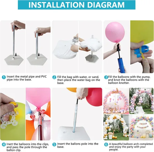 Vista 6 de Balloon Arch Stand Kit With Base,SOFTTIME 9FT Tall & 10Ft Wide Adjustable Balloons Arch Kit Set with 50Pcs Ballon Clips, Baloon Pump, balloon arches