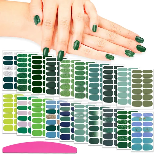 Vista 9 de 20 hojas de calcomanías de esmalte de uñas de Navidad, envolturas completas para mujeres, tiras de gel autoadhesivas de manicura con lima de uñas