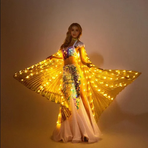 Vista 6 de Alas de LED Isis con luz brillante traje para danza del vientre con varas ropa para espectáculos carnaval o Halloween