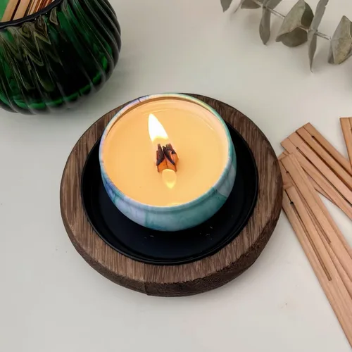 Vista 4 de Portavelas de madera natural, 3 unidades, decoración de granja, bandeja de velas de pilar de madera para centro de mesa, bandeja decorativa pequeña