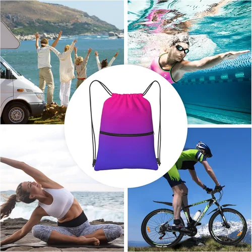Vista 6 de Mochila deportiva con cordón ajustable, duradera, impermeable, ligera, para hombres y mujeres, Gradiente, Mochilas Tradicionales