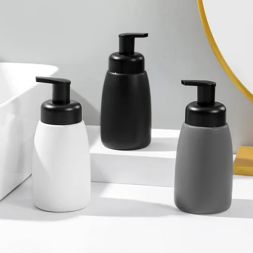 Vista 6 de Dispensador de jabón de manos espumoso, tarro de cerámica, dispensador de jabón para platos de baño y cocina, botella de líquido para champú, gel