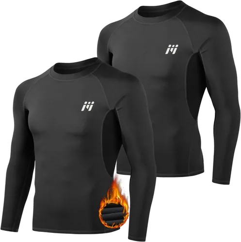 Vista 25 de MEETWEE Paquete de 4/5 camisas de compresión térmica para hombre, manga larga, forro polar, capa base, equipo de entrenamiento de invierno