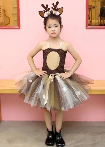 Vista 2 de Tutu Dreams Disfraces de animales de Halloween para niños y niñas de 1 a 10 años, reno jirafa, tigre con diadema, ropa de vestir para Halloween