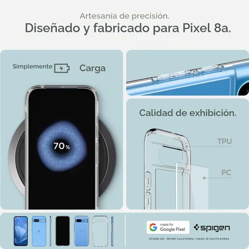 Vista 7 de Spigen Carcasa ultra híbrida para Pixel 8a, transparente Anti-Yellowing Resin, Air Cushion Technology, Military-Grade Drop Protection, Raised